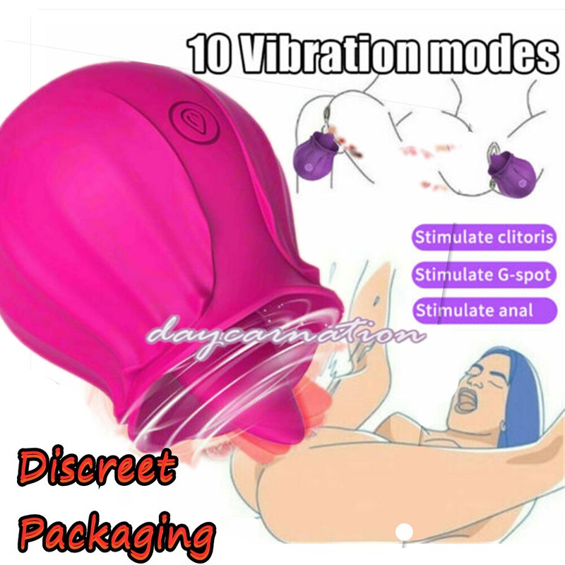 Rose Sucking Vibrator Oral Clit Licking Tongue G-Spot Dildo Sex Toys For Women