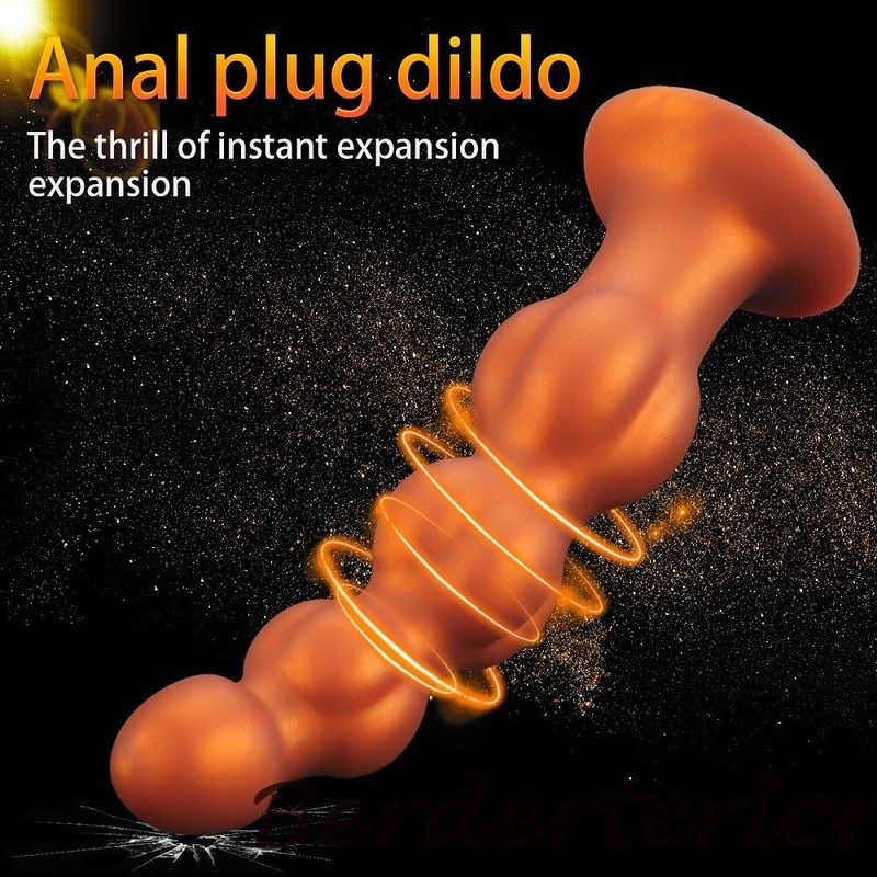 S/M/L Gold Anal Plug Prostate Massage Pull Bead Soft Silicone Buttplug Sex Toys