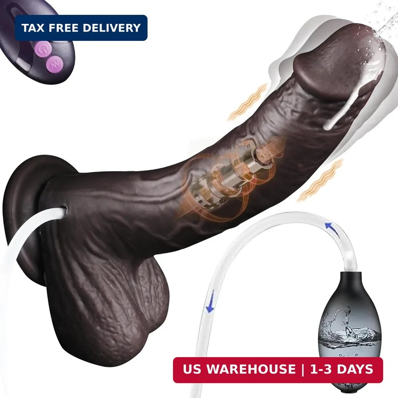 Leyuto 8.46&Prime; Black Squirting Dildo Realistic Ejaculating Toy, Silicone Real Skin