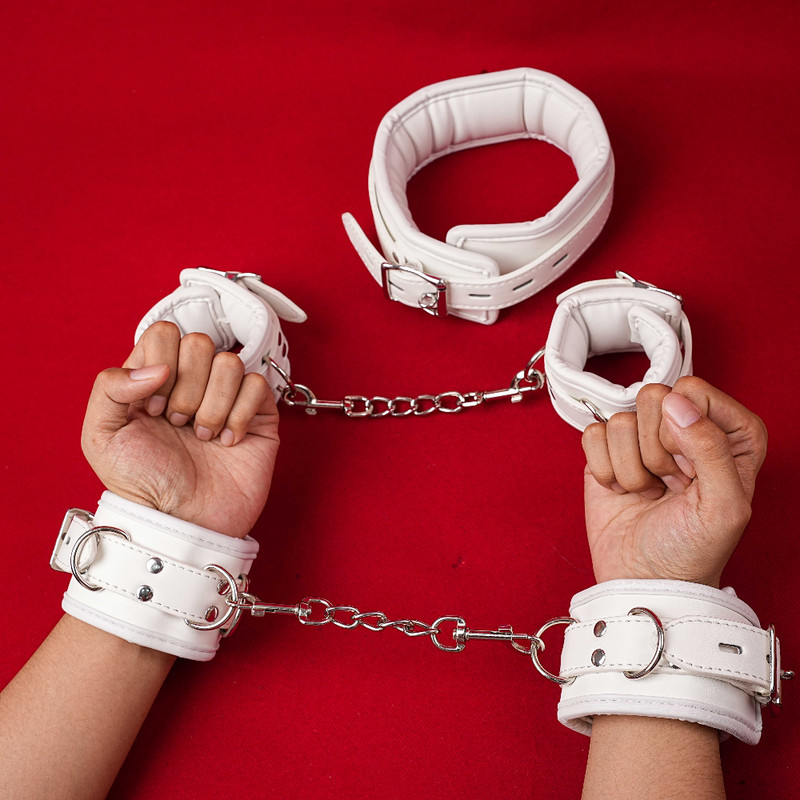 Leather Handcuff Ankle Cuff Cosplay Chain Collar Self Bondage Sex Toys for Women gallery