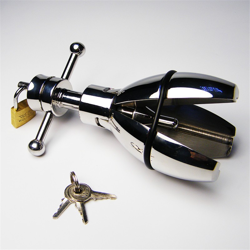 Stainless Steel Lock Open Butt Plug Chastity Device Trillium Expander Anal Plug