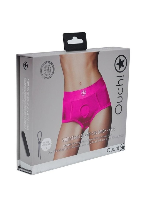 Ouch! Vibrating Strap-On Brief with Rechargeable Bullet - M/L -Pink
