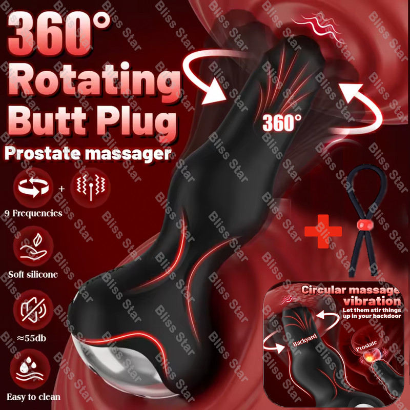 Rotating Anal Butt Plug Dildo Vibrator Prostate Massager Sex Toys for Women Men