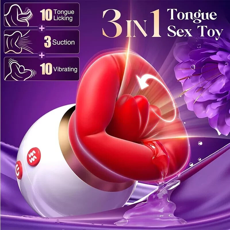 3 in 1 Sucking Mouth Vibrator 10 Tongue Licking 3 Sucking Nipple Anal Clitoris