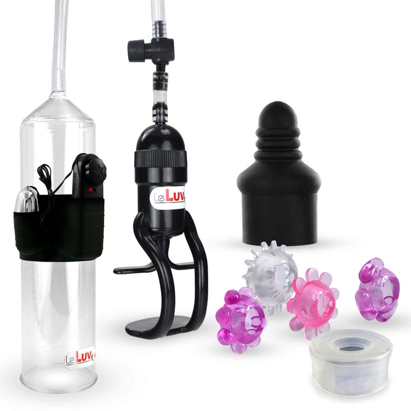 LeLuv Penis Pump with Bullet Zgrip EasyOp Clear, Septum, 4 Jelly Rings