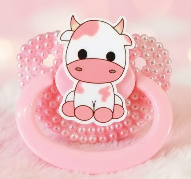 🍓 🐮 Strawberry Moo-Moo: Pink Cow Kawaii Little Space Adult Pacifier 🐮 🍓