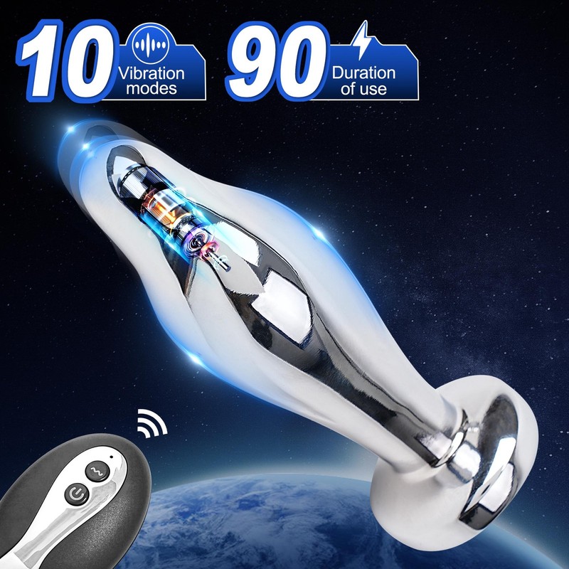 Metal Vibrating Anal But Plug Dildo G-spot Massager Sex Toy for Men Women Remote gallery