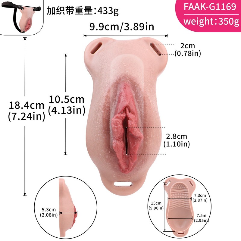 Silicone Chastity Device Pussy Cage Strapon Fake Vagina Hiding Gaff Crossdresser