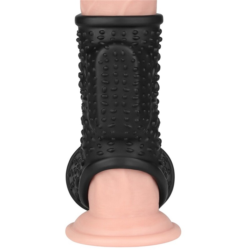 Open Head Drip Nubbed Vibrating Penis Sleeve & Ball Stretcher 45% Girth Reusable gallery