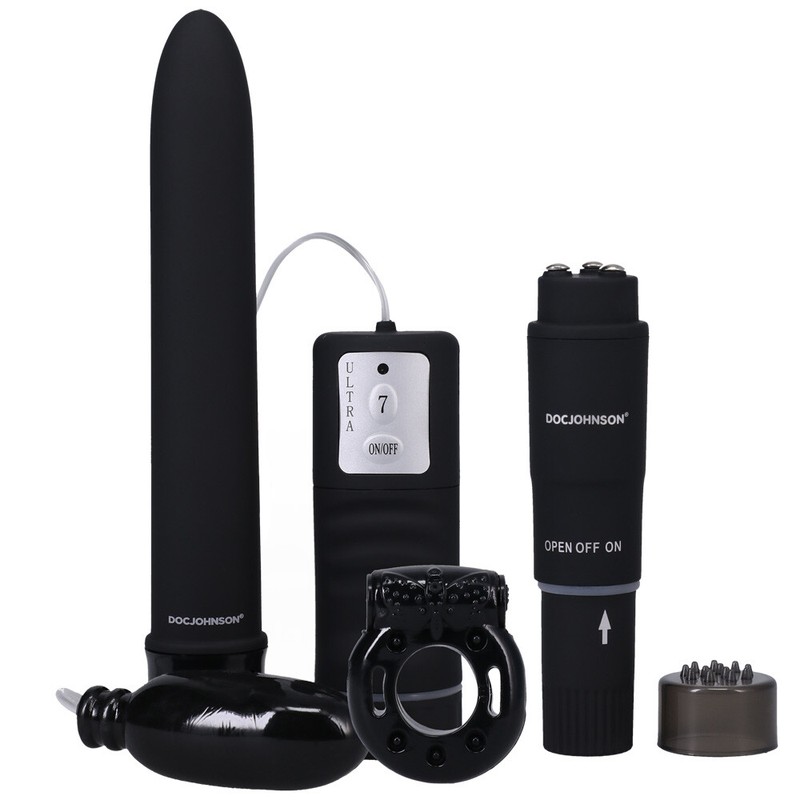 Doc Johnson Black Magic Pleasure Kit – Vibrator Cock Ring Set – Couple&rsquo;s Toy Set