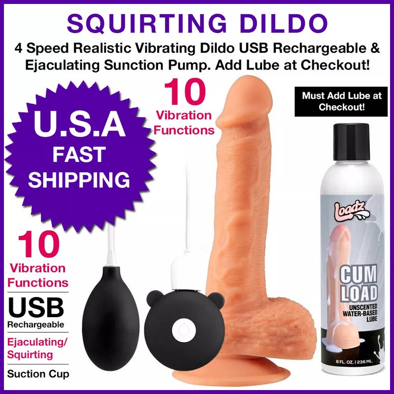 Realistic Dildo Vibrator & Squirting Ejaculating Flesh Suction Cup USB, ADD Lube
