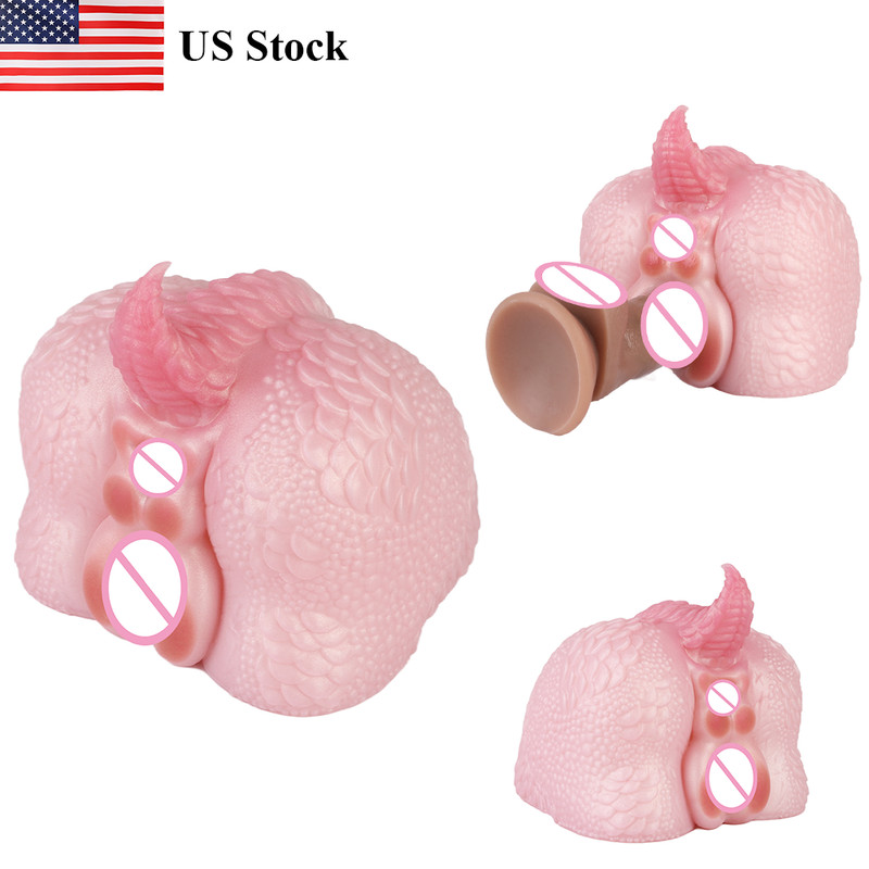 GEEBA Silicone Fantasy Masturbators Cup Dragon Dildo Double Channel Hole Stroker