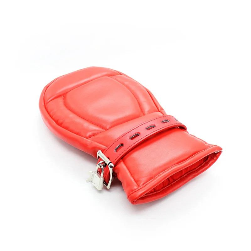 2pcs Leather Lockable Mittens Restraints Bondage Gloves +Penis Cock Ring Sex Toy gallery