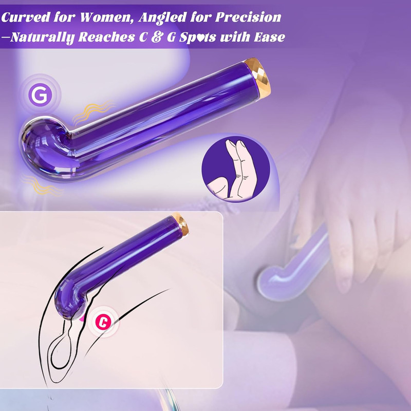 Bullet Vibrator Wand, Finger-Curved Glass Hot & Cold Play Women Adult Sex Toys, gallery