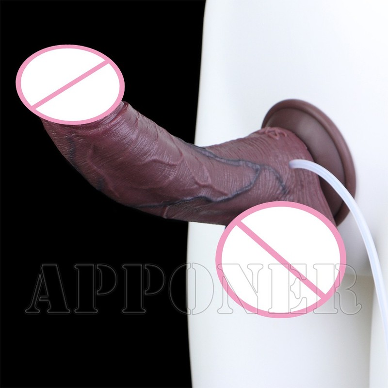 Dark Color Ejaculating Dildo With Sucker Squirting Penis Dick Silicone Sex Toys gallery