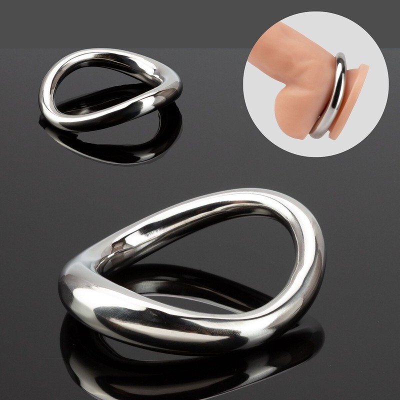 HeavyDuty Steel Metal Ergonomic Curved Oval Cock Ring Penis Enhancer Band Medium