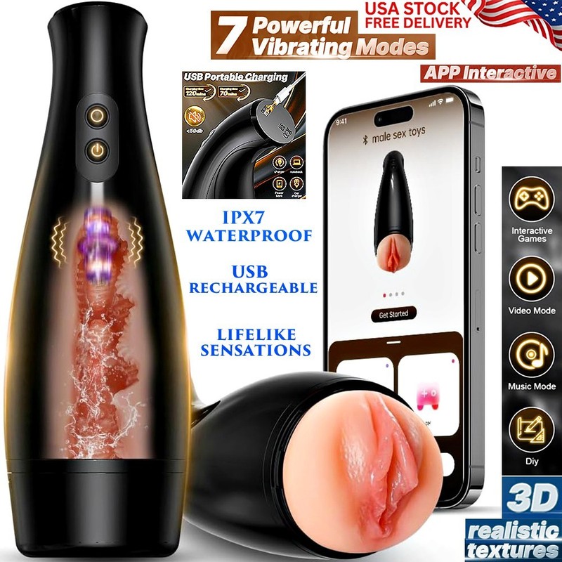 AUTOMATIC MALE MASTUBATOR VIBRATING STROKER MEN SEX TOY APP CONTROL 3D TEXTURES