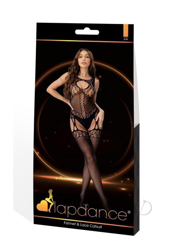 Lapdance Lingerie Fishnet and Lace Catsuit – OS – Black