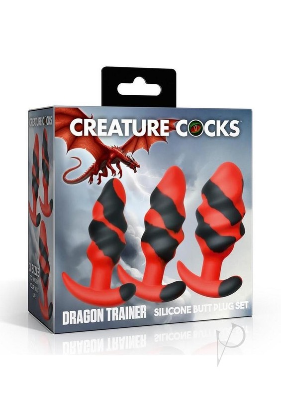 Creature Cocks Dragon Trainer Silicone Butt Plug Set (3 Piece) – Red/Black