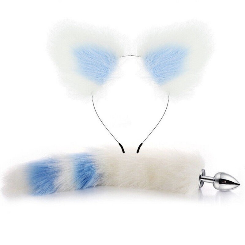 Stainless Long Fox Tail Anal Plug Stainless Steel Couple Toy Removable Butt Plug
