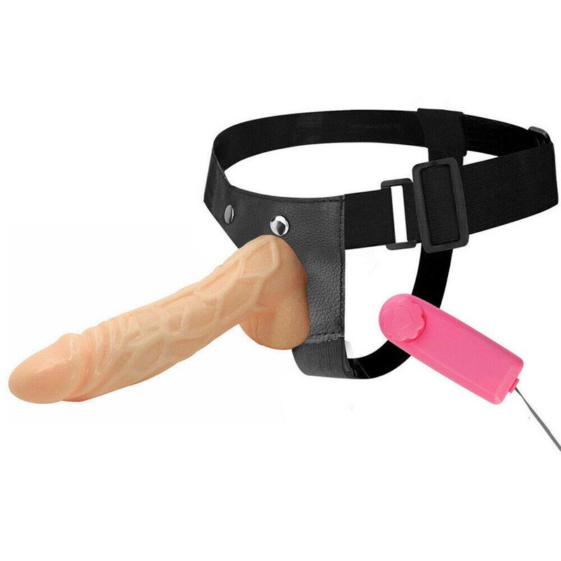 7 inch Unisex Remote Control Hollow Vibrating Strap-On Dildo Multi-Speed Sex Toy