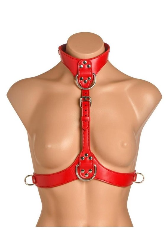 Master Series Vixen Female Chest Vegan Leather Harness - Red gallery