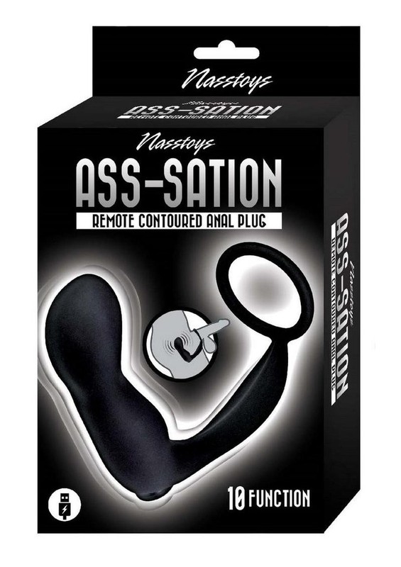 Ass-Sation Contoured Rechargeable Silicone Anal Plug Remote Control – Black