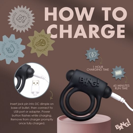 Remote Control 28X Vibrating Penis Ring w Bullet Black USB Rechargeable Vibe New gallery