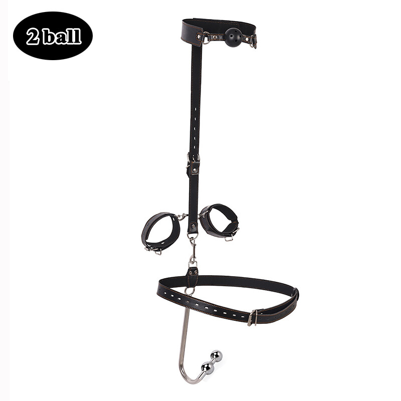 Set Gag In Mouth Handcuffs Stainless Steel Anal Hook Kit Bondage Leather New