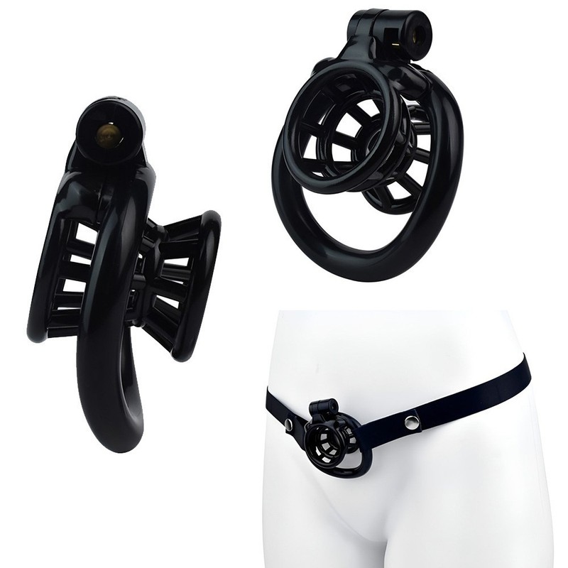 Black/Pink Resin Restraint Chastity Device Cage Ring Lock Belt with 4 Rings gallery