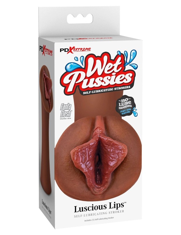 PDX Wet Pussies Luscious Lips Self-Lubricating Stroker Brown – Pussy Masturbator