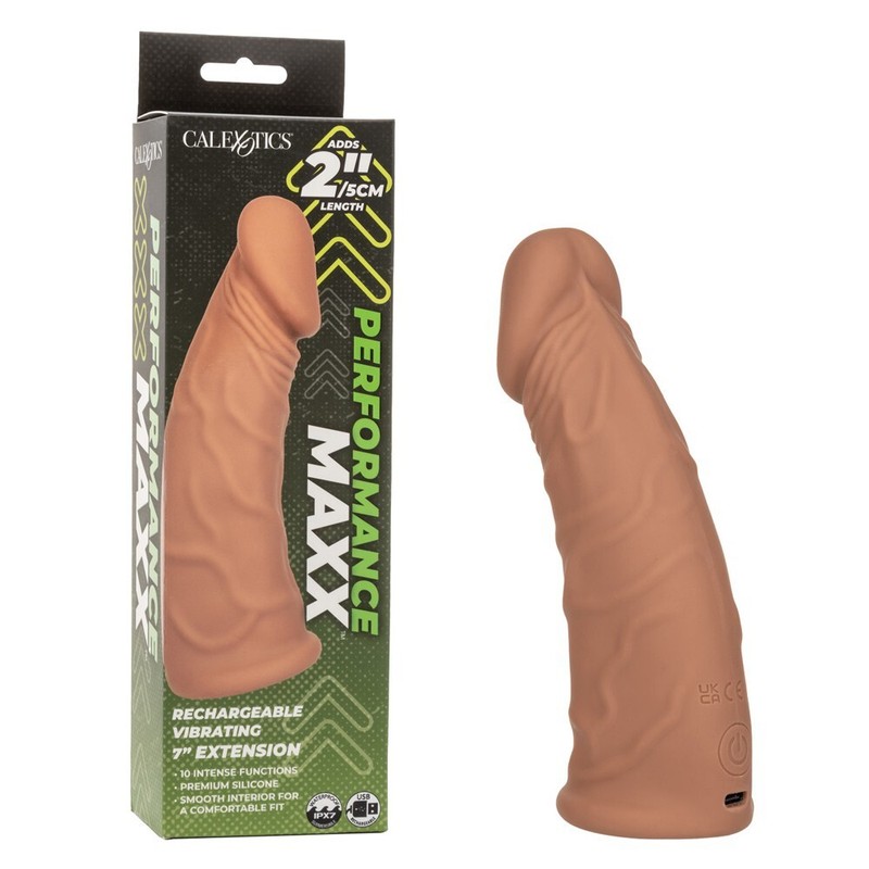 Cal Exotics Performance Maxx Rechargeable Vibrating 7&Prime; Penis Extension Brown