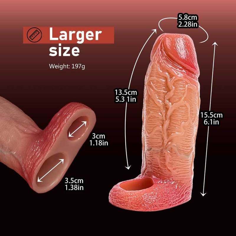 Male Cock Girth Enlarger Sleeve Thick Realistic Penis Extender Sheath Enhancer