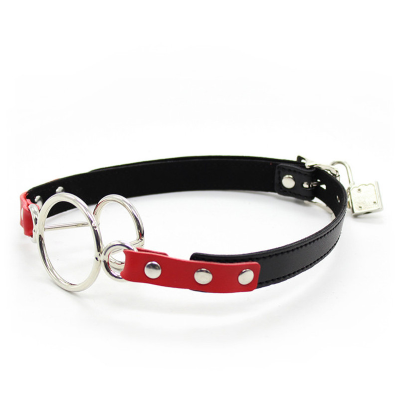PU Leather Open Mouth Gag Dual Ring Bondage Penis Insert Deep Throat Sex Toy SM gallery