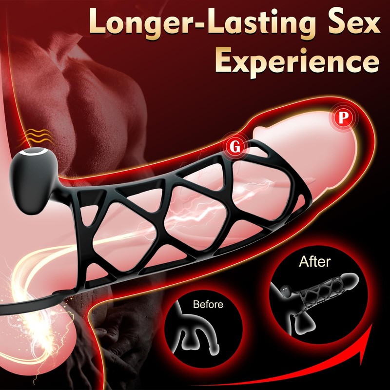 Male Penis Vibrator Extender to Enlarge Sleeve Girth Delay Ejaculation Erection
