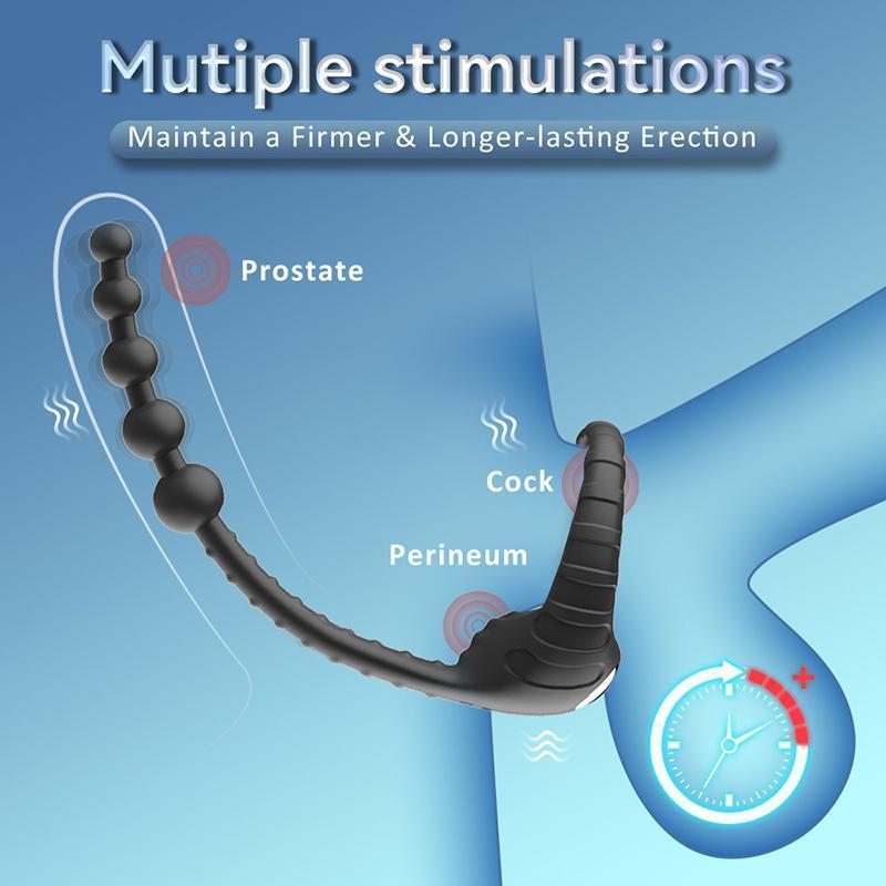 2in1 Wireless Anal Beads Butt Plug Prostate Massage Cock Penis Ring Enhancer Men