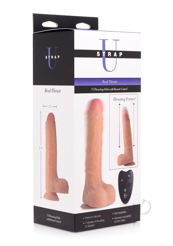 Strap U Real Thrust Thrusting and Vibrating Rechargeable Silicone Dildo with