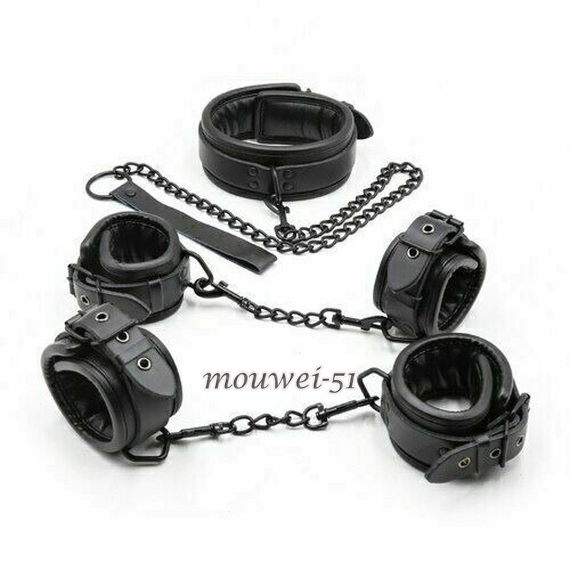 3pc PU Leather Bdsm Bondage Set Restraints Collars Ankle Cuff Handcuffs Fo Woman