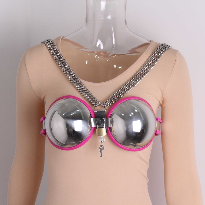 Female Adjustable Lockable Chastity Bra Metal Belt Stainless Steel BDSM Bondage gallery