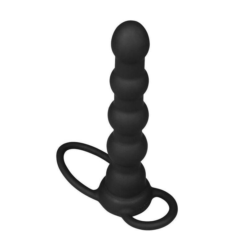 Double Penetration Beaded Strap-on Dildo Vibrating Silicone Penis Ring Combo