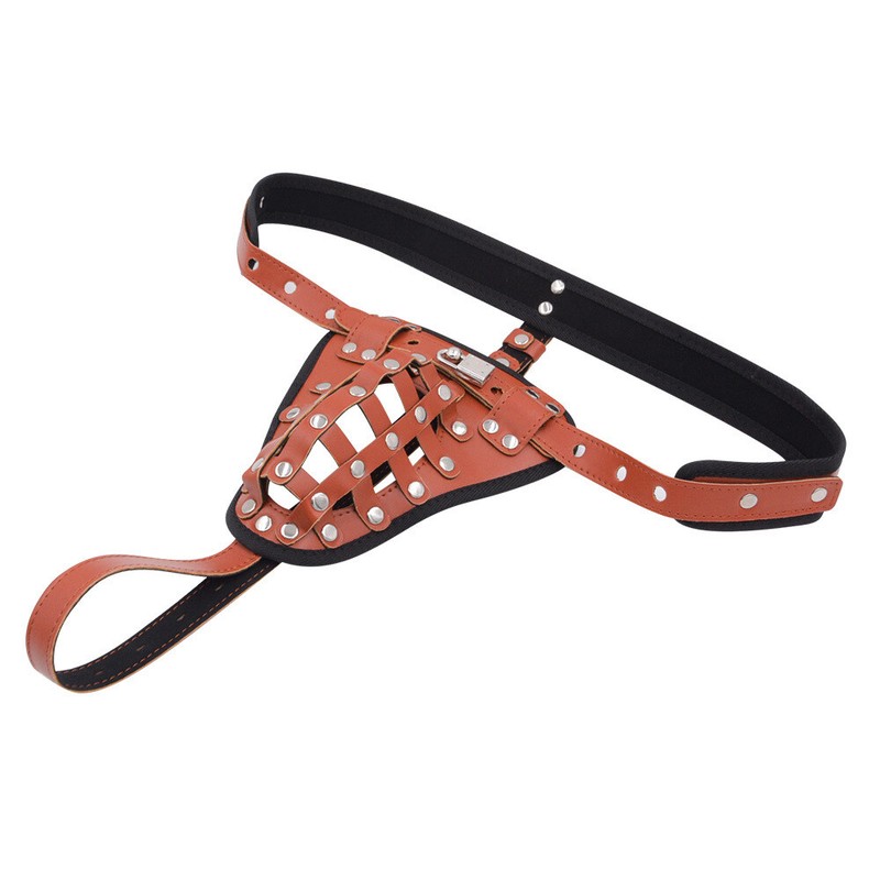 Men's Chastity Restraints Panties Male Penis Cock Cage Leather Lock Belt Sex Toy gallery