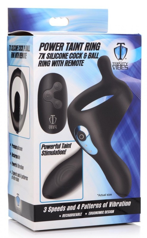 Trinity Men 7X Rechargeable Silicone cock ring with Taint Stimulator & Remote gallery