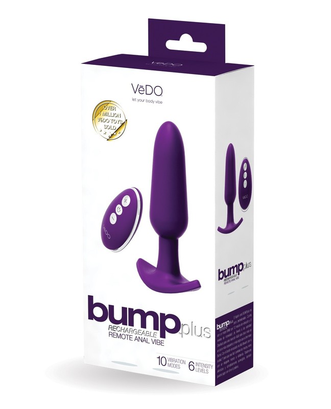 New VeDO Bump Plus Rechargeable Remote Anal Vibe Purple 10 Modes 6 Levels