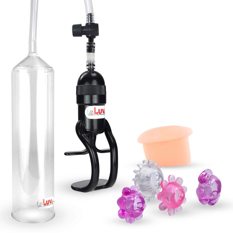 LeLuv Penis Pump EasyOp Zgrip with Fleshlike Donut and 4 Jelly Rings