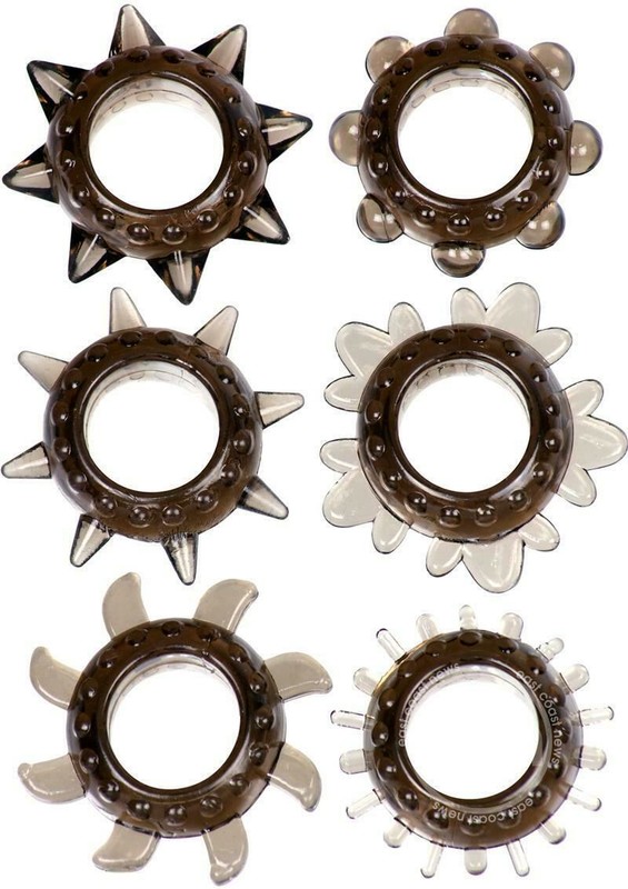 Link Tickler Ring Set Assorted Textured Cockrings Waterproof 6 Each Per Pack