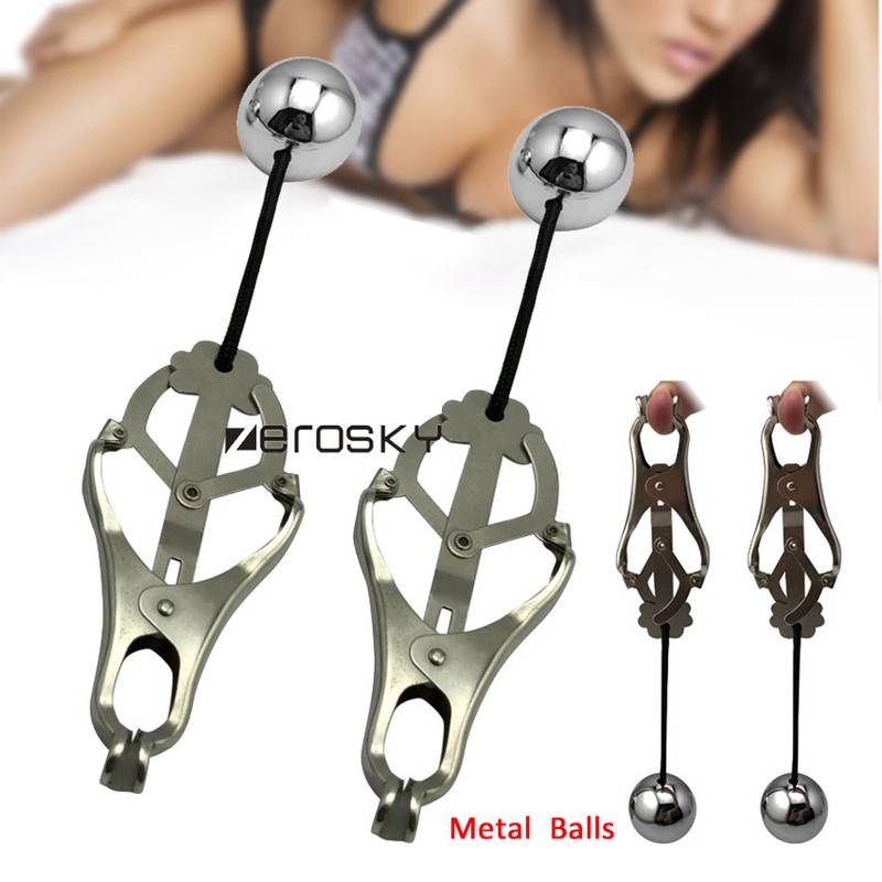 Breast-Nipple-Clamps-Clitoris-Clips-Weights-Ball-BDSM-Bondage-Sex-Toy-Woman-Male gallery