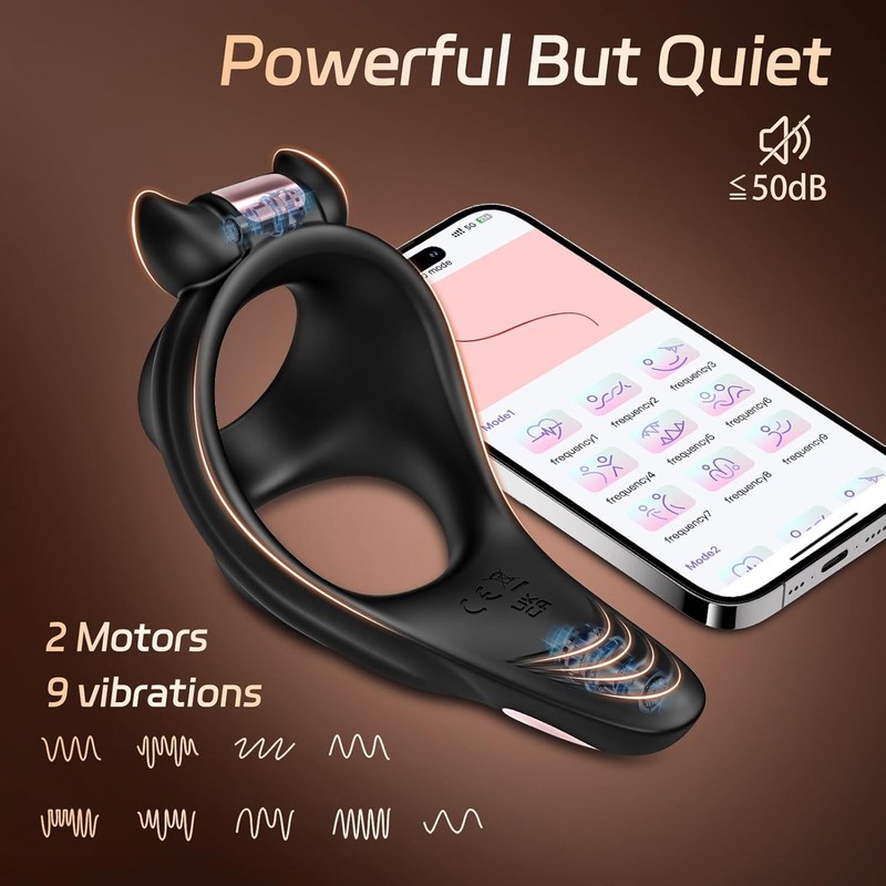 Vibrating Cock Ring with Perineum & Vulva Stimulator, 2 Motors APP Control Water gallery