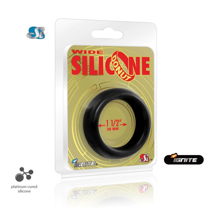 Ignite Cock Ring WIDE Silicone Donut THICK Penis Enlarger Black 1.5&Prime; Sex Toy Men