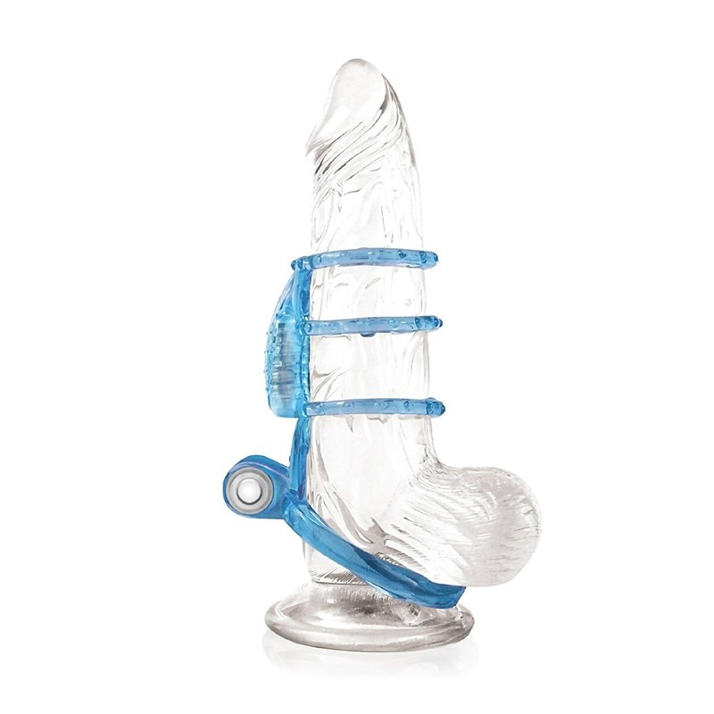 Dual Motor Vibrating Power Cock Cage Penis Ring Sleeve Extension Girth Enhancer gallery