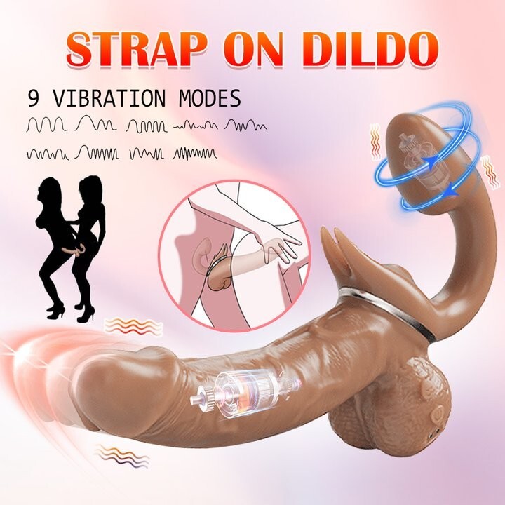 Double Ended Strap On Dildo Strapless Vibrating G-Spot Women Lesbian Sex Toys US